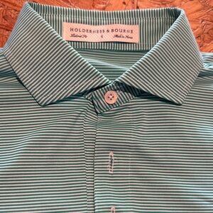 Holderness & Bourne Men's Green Striped Shirt SZ S